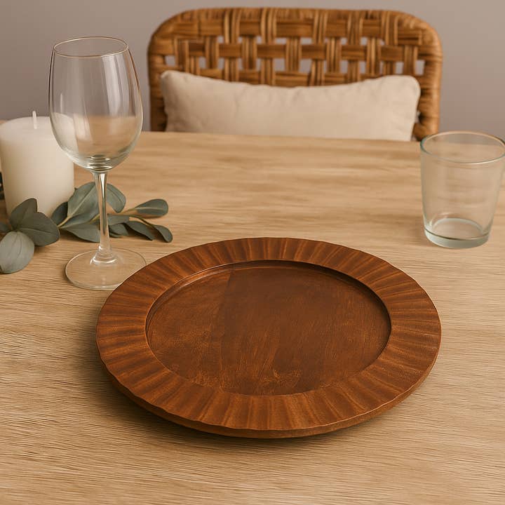 Handcrafted 13" Wood Brown Charger Plate| Wooden Dinning Placemat|Artisan Wood Tableware