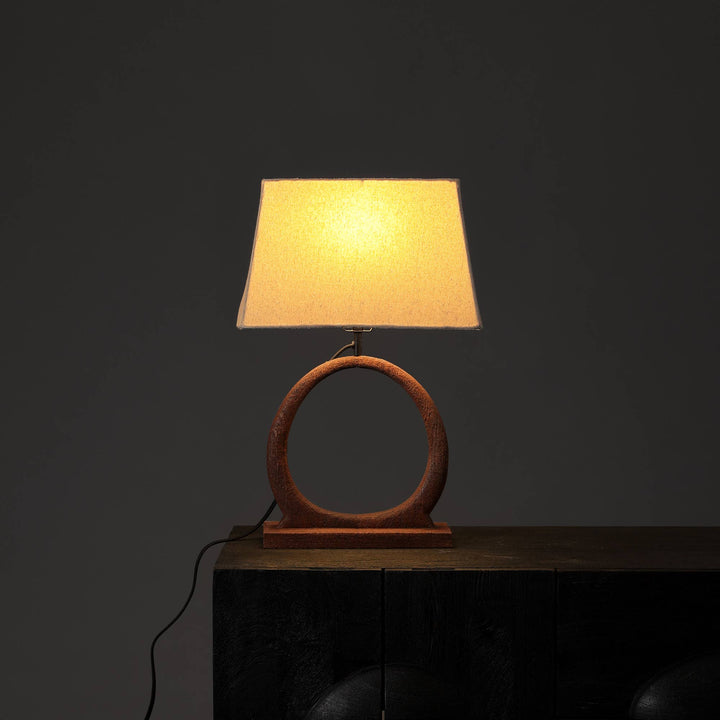 Handmade Artisanal Table Lamp with Wooden Base - 15"x 10" x 21"