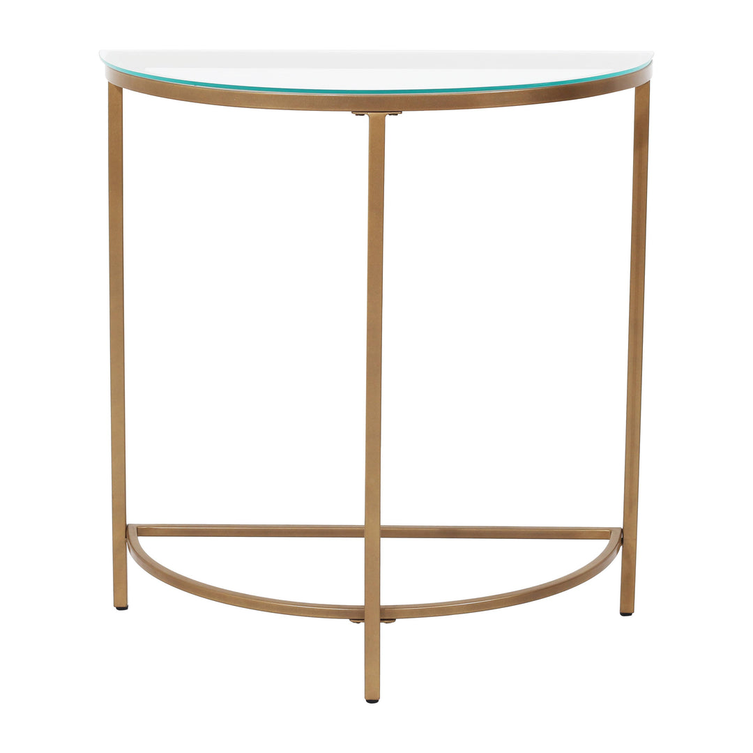 D-Shaped Console Table with Glass Top and Golden Base