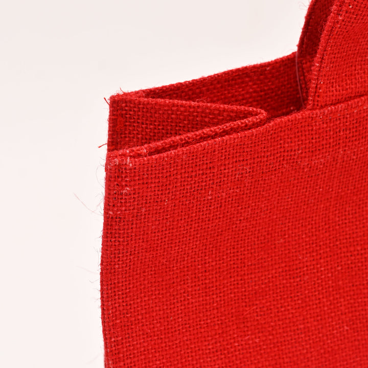 Christmas Gift Bag | Laminated Jute Bag with Sequins Design | Red & Golden