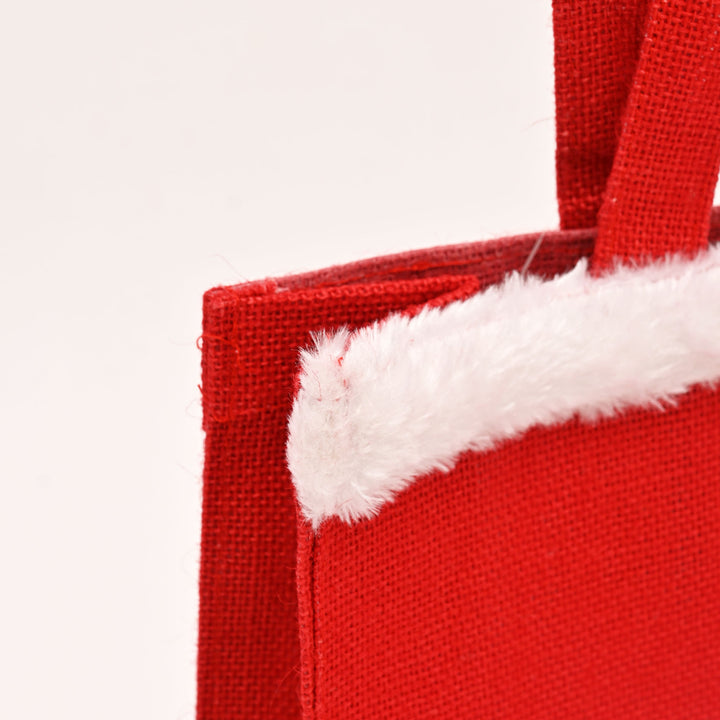 Christmas Jute Bag | Laminated Gift Bag with Sequins Design | Red