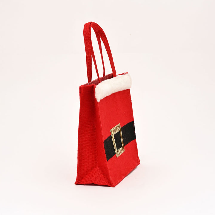 Christmas Jute Bag | Laminated Gift Bag with Sequins Design | Red