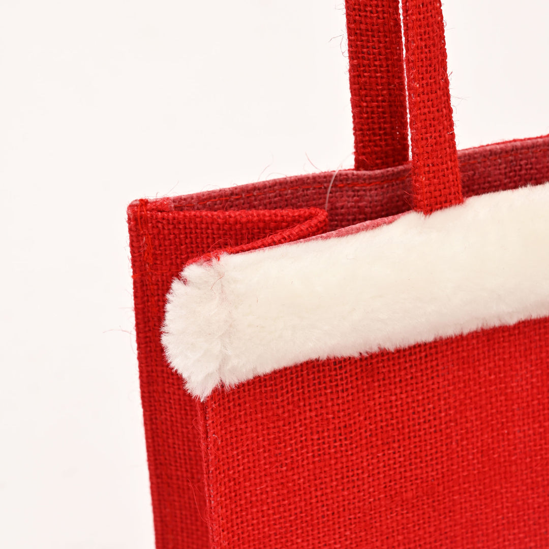 Christmas Jute Bag | Laminated Gift Bag with Sequins Design | Red