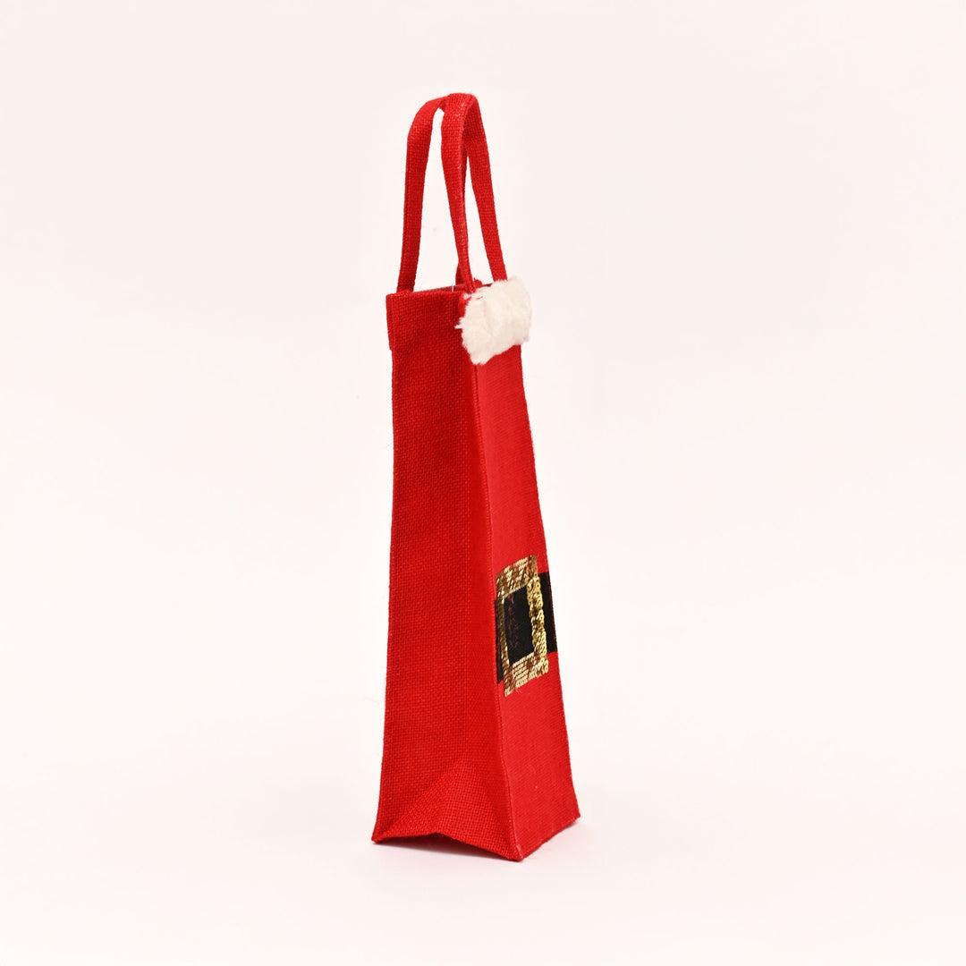 Christmas Jute Bag | Laminated Gift Bag with Sequins Design | Red