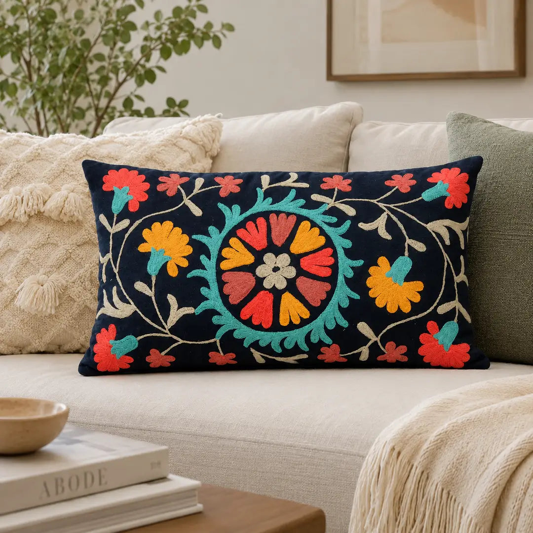 Indigo Artisan Aari Pillow | Cotton Fabric | 24x14"