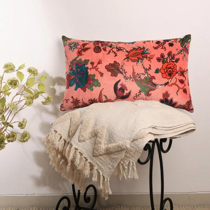 Velvet Eden Floral Pillow | 24x14" | Cotton Fabric
