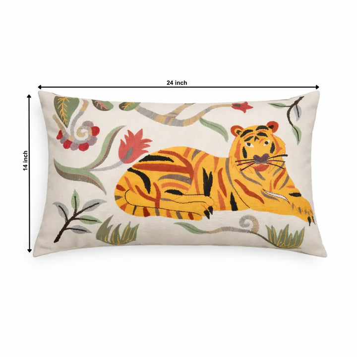 Floral Safari Tiger Pillow | 24x14" | Cotton Fabric