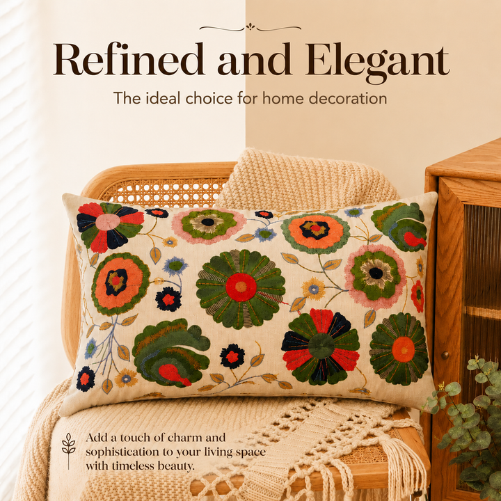 Floral Medley Pillow |24x14"| Cotton Fabric | Vibrant Design