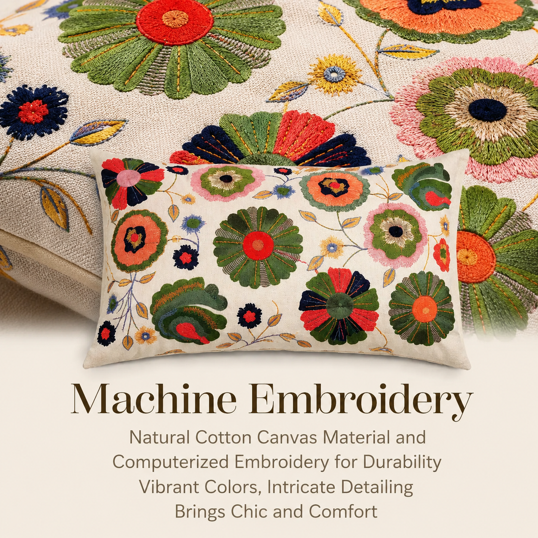 Floral Medley Pillow |24x14"| Cotton Fabric | Vibrant Design
