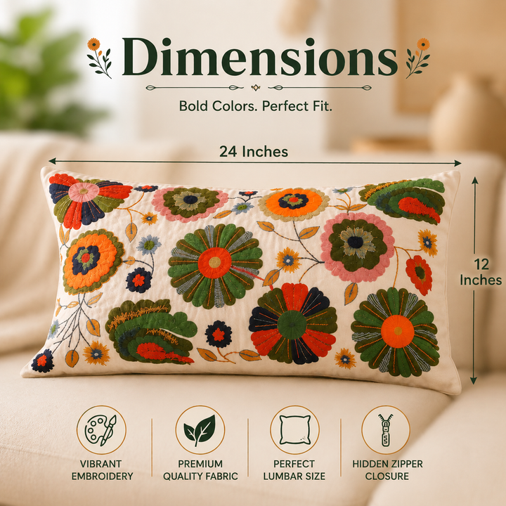 Floral Medley Pillow |24x14"| Cotton Fabric | Vibrant Design