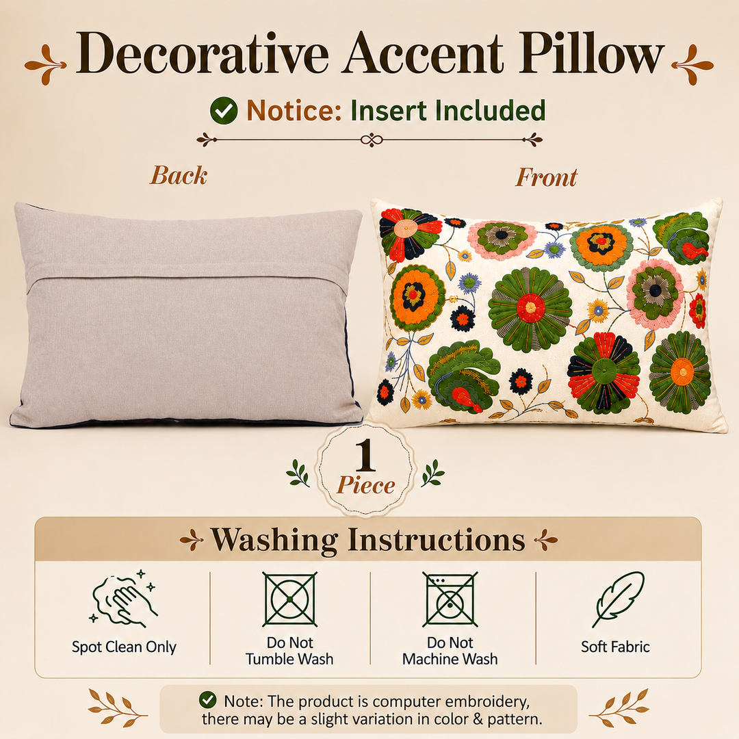 Floral Medley Pillow |24x14"| Cotton Fabric | Vibrant Design