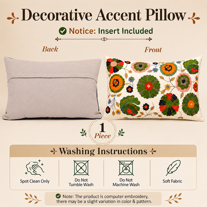 Floral Medley Pillow |24x14"| Cotton Fabric | Vibrant Design