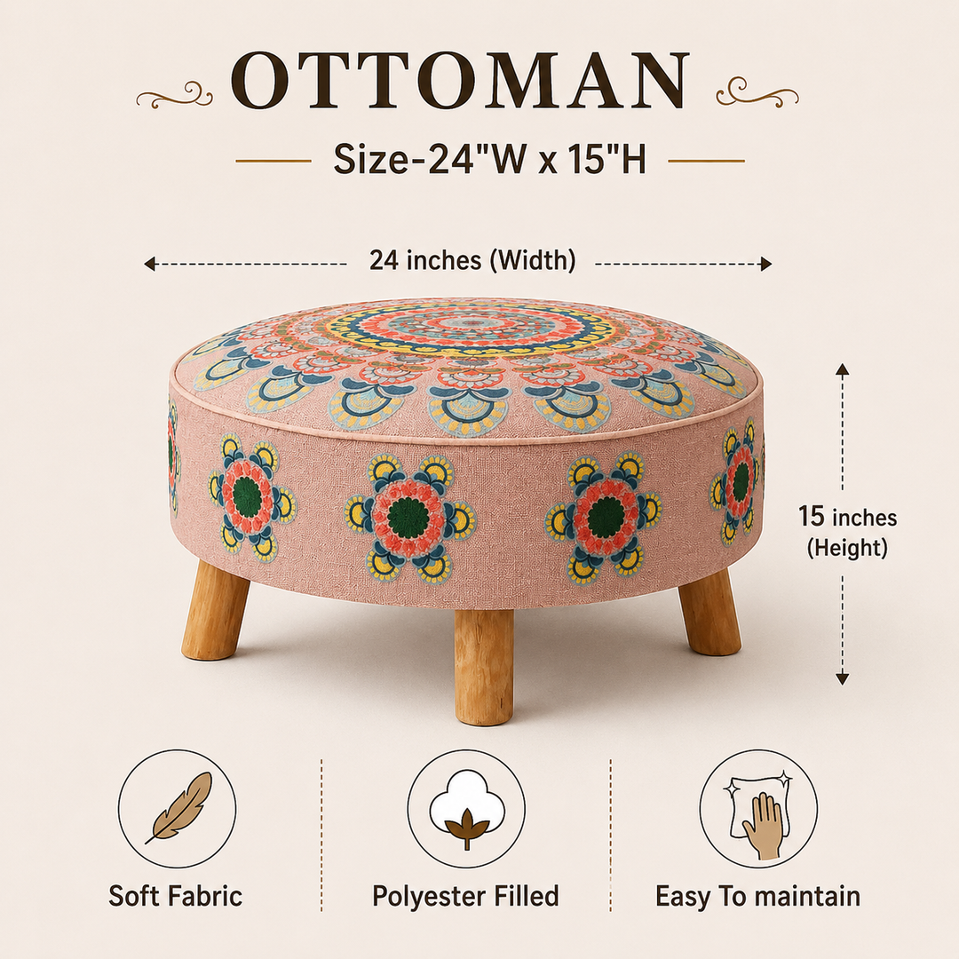 Mandala Slub Ottoman | 24x24x15"| Cotton Fabric