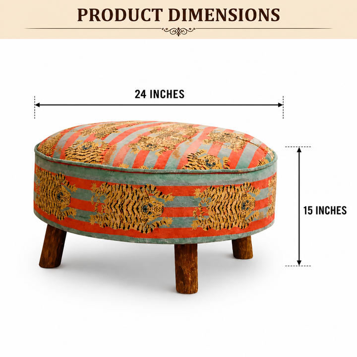 Velvet Safari Ottoman | 24x24x15"| Cotton Fabric
