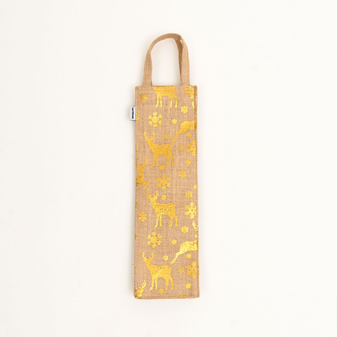 Christmas Gift Bag | Laminated Jute Bag with Metalic Print | Natural