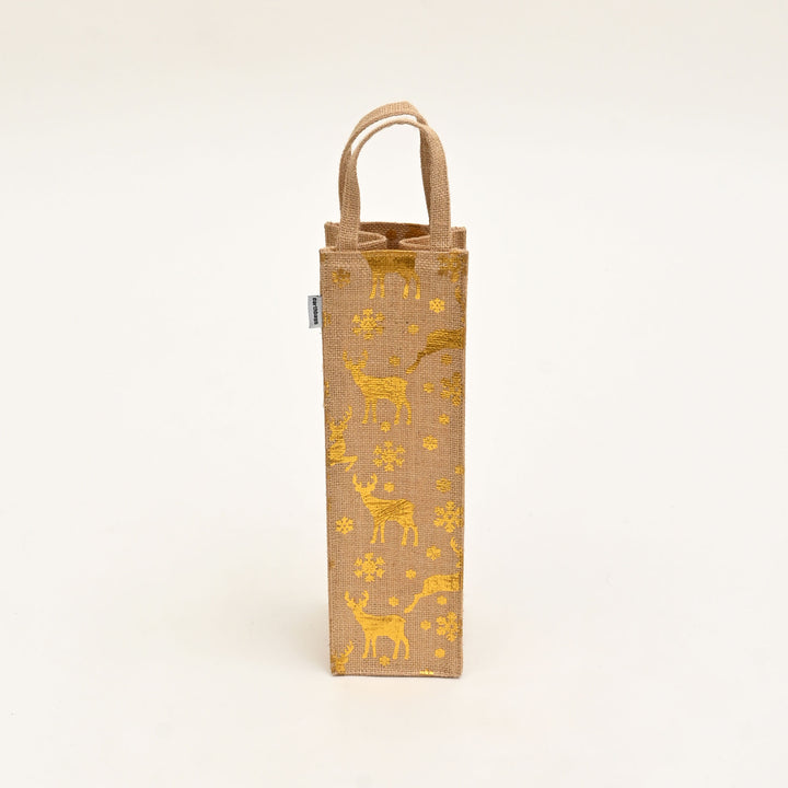 Christmas Gift Bag | Laminated Jute Bag with Metalic Print | Natural