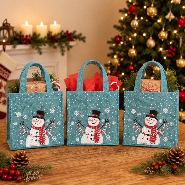 Christmas Gift Bag | Laminated Printed Gift Bag | Ice Blue | 6x6x4" Set of 3