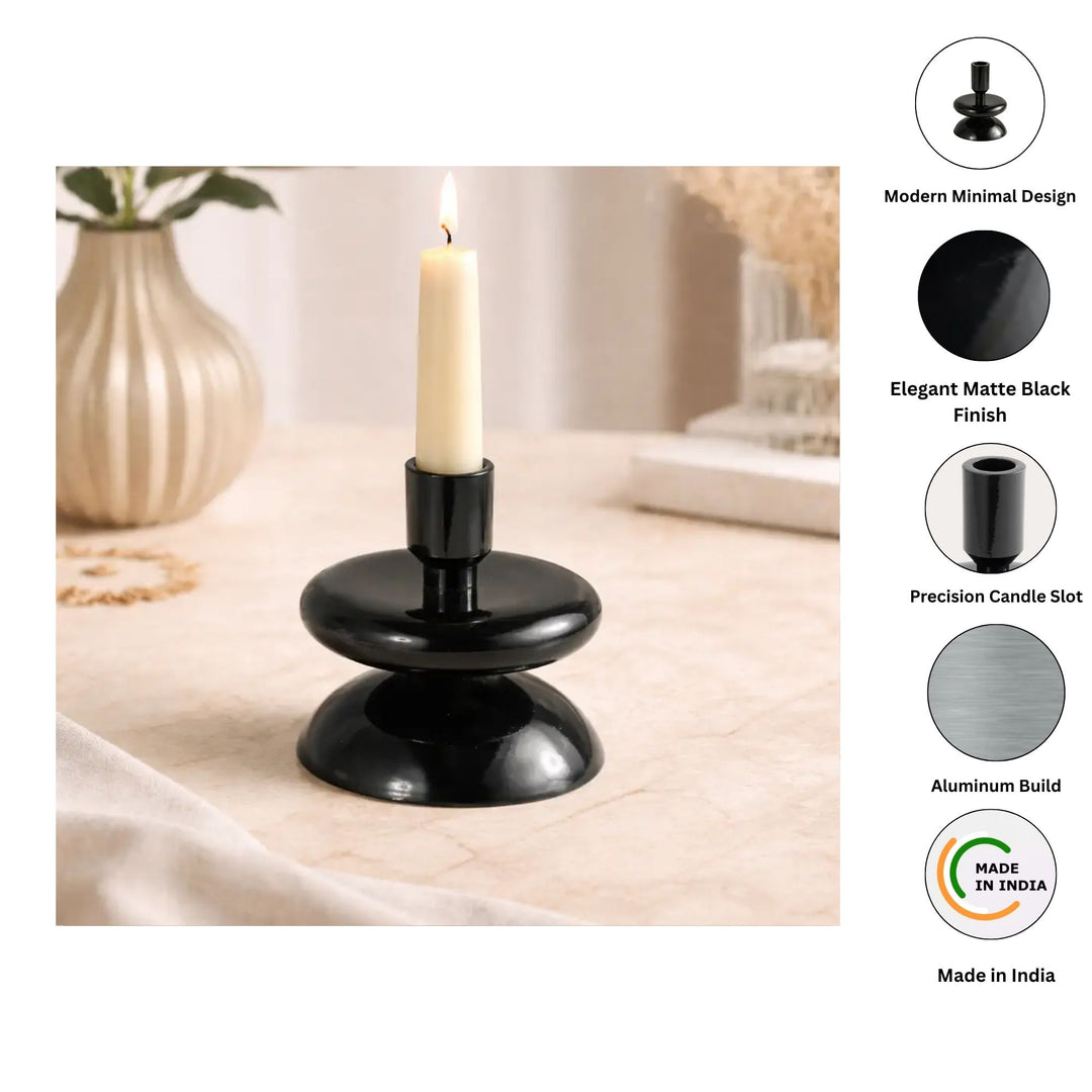 Black Aluminum Candle Holder for Home Décor, 5 Inch