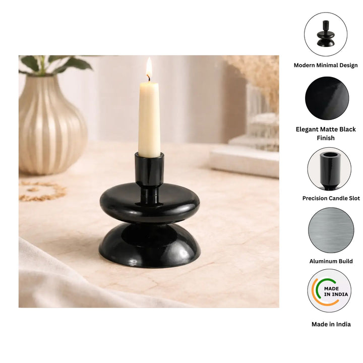 Black Aluminum Candle Holder for Home Décor, 5 Inch