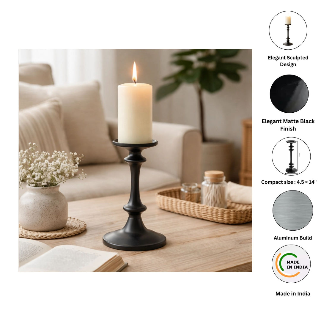 Classic Tall Black Aluminum Candle Holder for Table Decor, 14 Inches