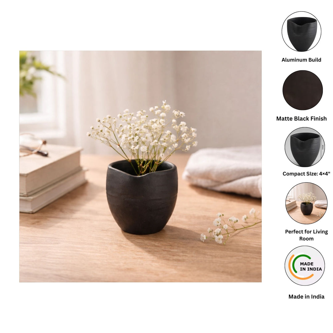 Minimal Black Aluminum Vase | Modern Matte Décor