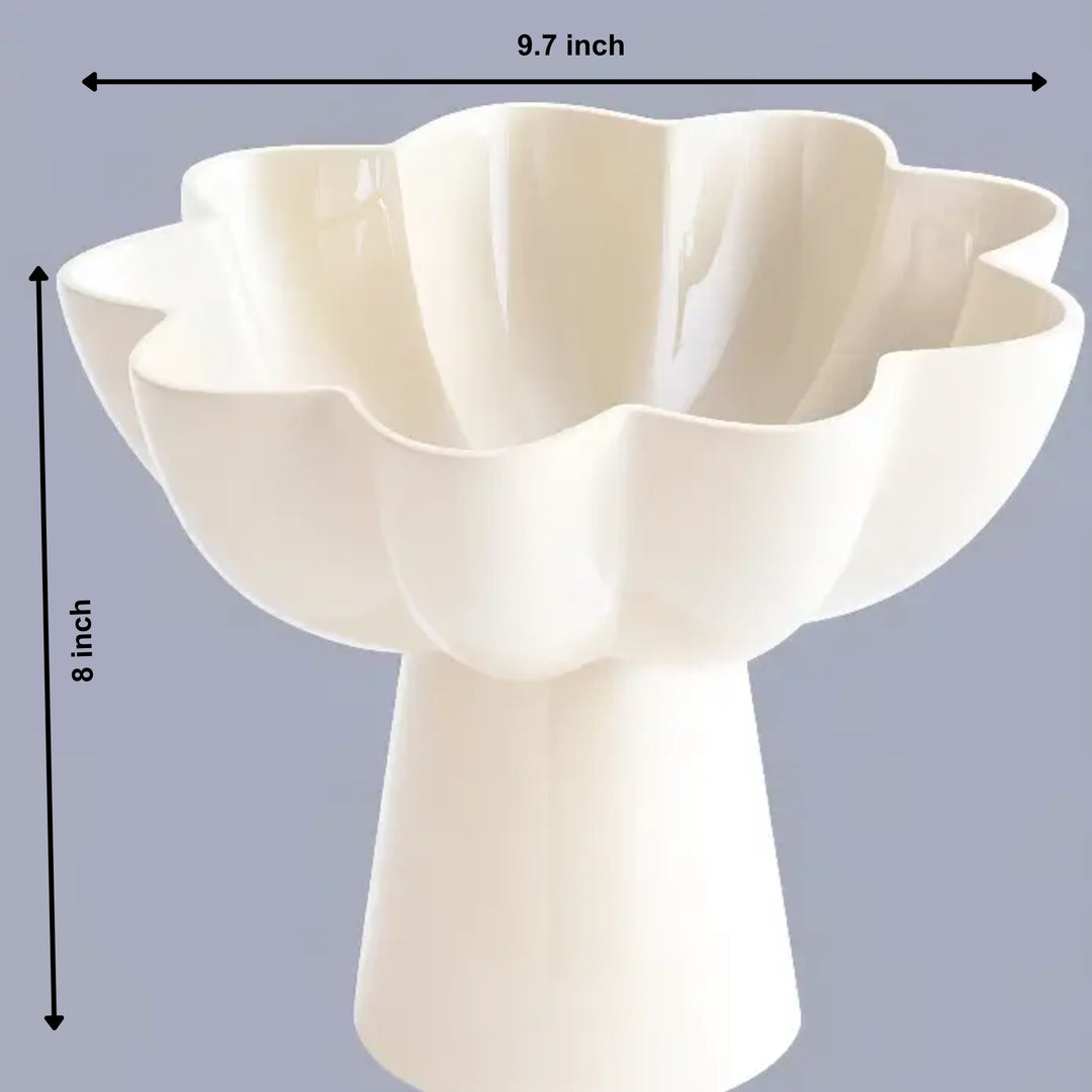 White Pedestal Aluminum Bowl | Modern Sculptural Décor