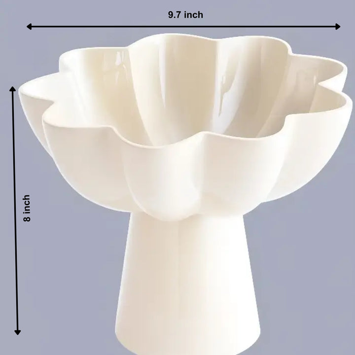 White Pedestal Aluminum Bowl | Modern Sculptural Décor