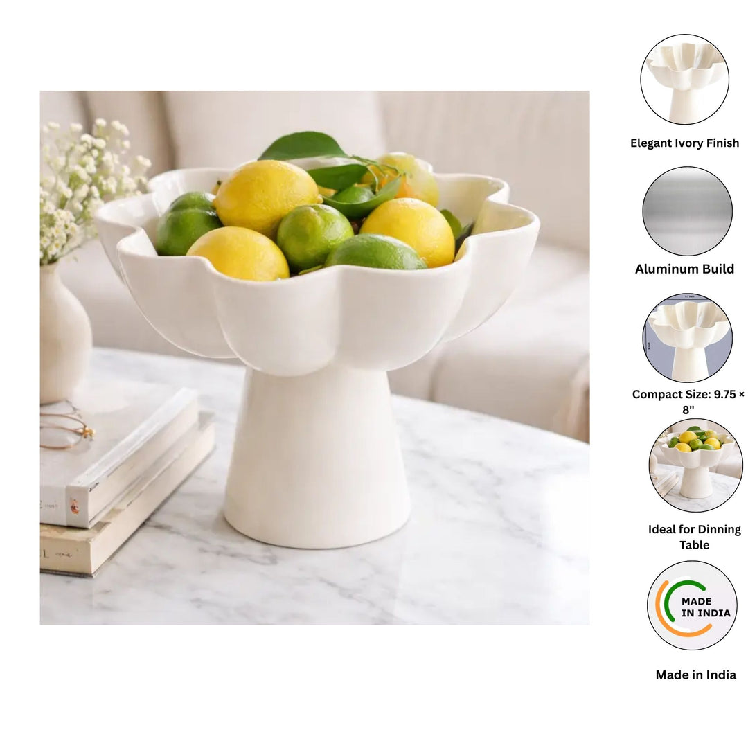 White Pedestal Aluminum Bowl | Modern Sculptural Décor