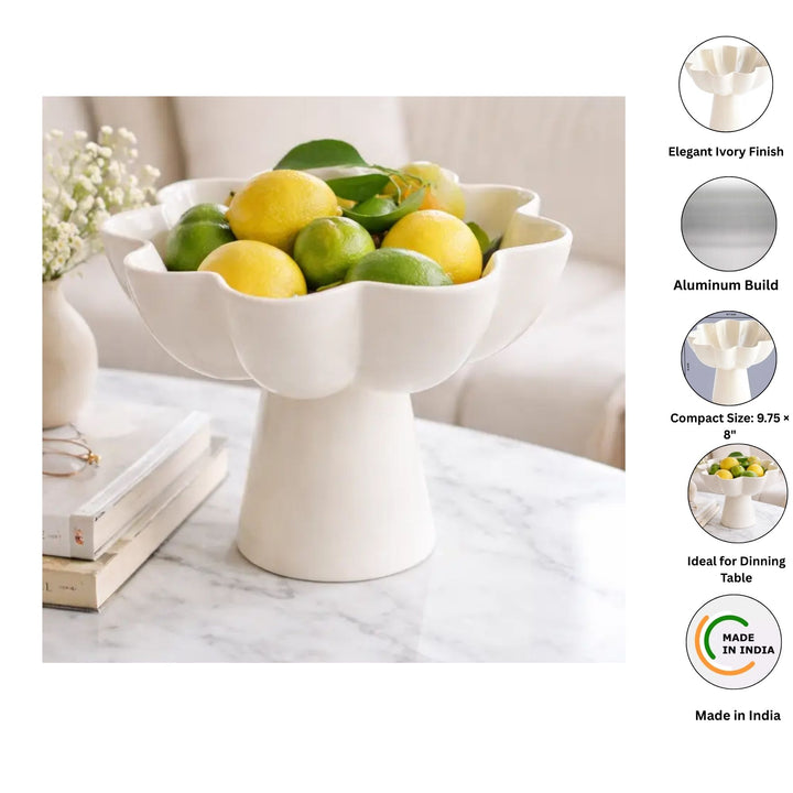 White Pedestal Aluminum Bowl | Modern Sculptural Décor