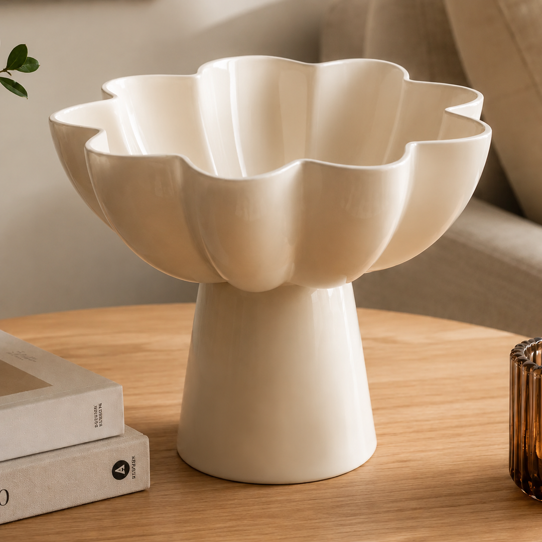 White Pedestal Aluminum Bowl | Modern Sculptural Décor