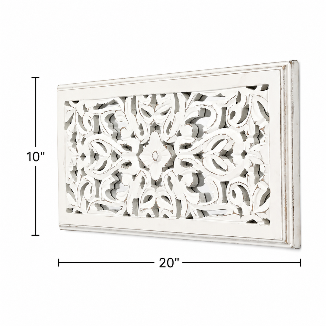 Hand Carved  Wall Panel Set of 2 | Mango Wood | Floral Décor
