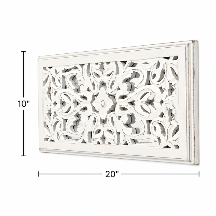 Hand Carved  Wall Panel Set of 2 | Mango Wood | Floral Décor