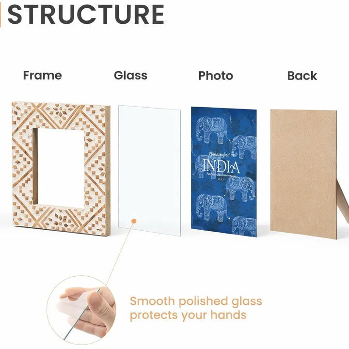 Decorative Photo Frame | Mango Wood | White - Elegant Design