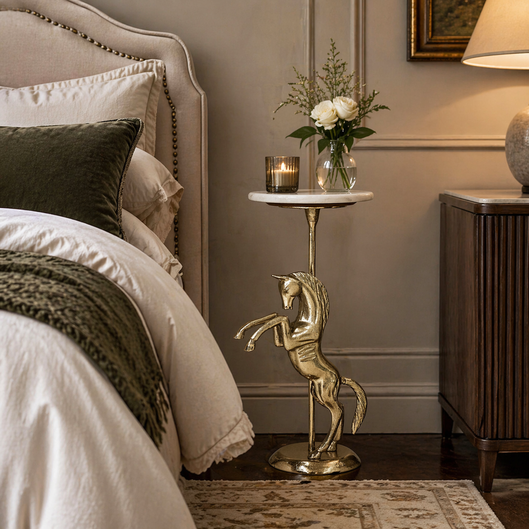 Horse Side Table with White Marble Top | Sculptural Side Table
