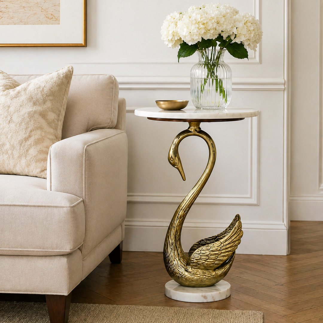 Side Table with Marble Top | Sculptural Side Table