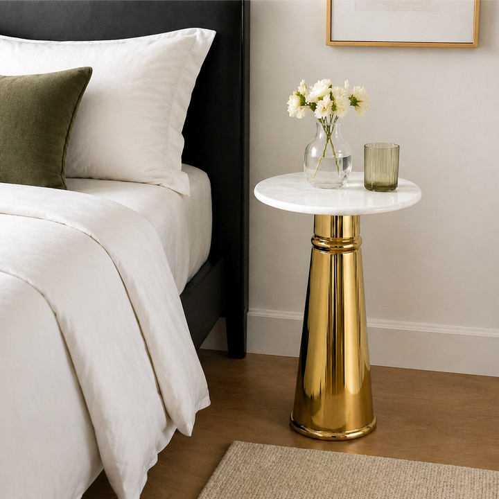 Side Table | White Marble Top |  Modern Design