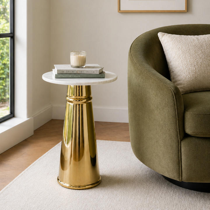 Side Table | White Marble Top |  Modern Design