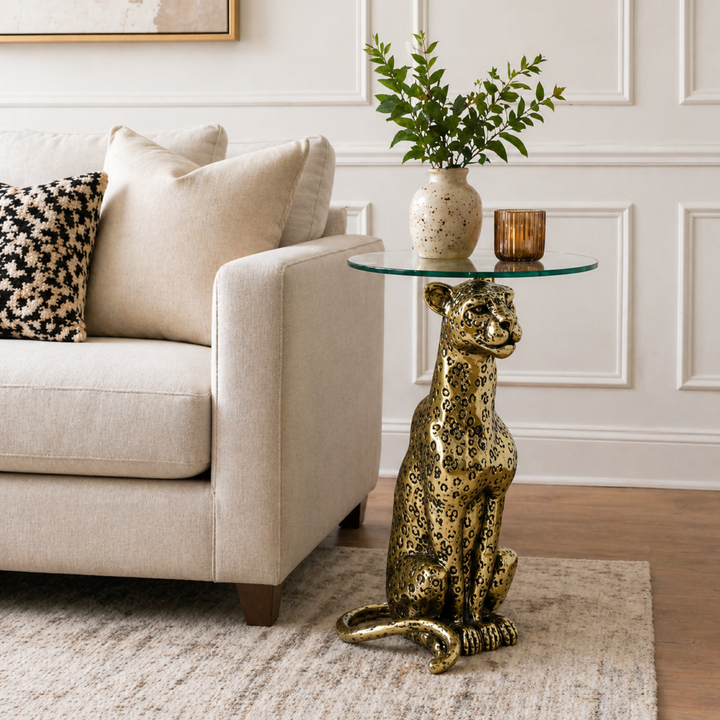 Side Table with Glass Top | Aluminum Base | 18x18x23"