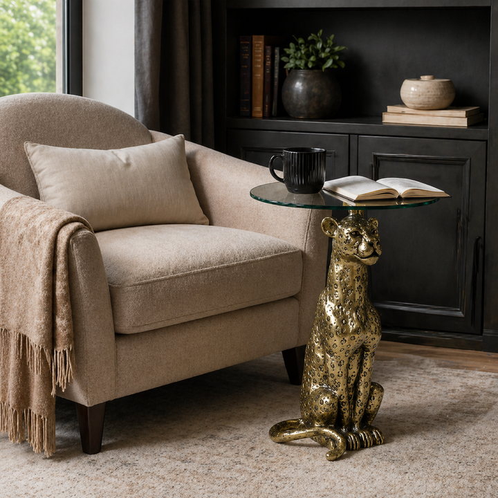 Side Table with Glass Top | Aluminum Base | 18x18x23"