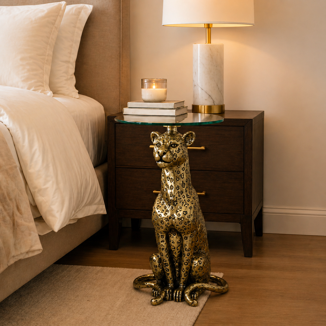 Side Table with Glass Top | Aluminum Base | 18x18x23"