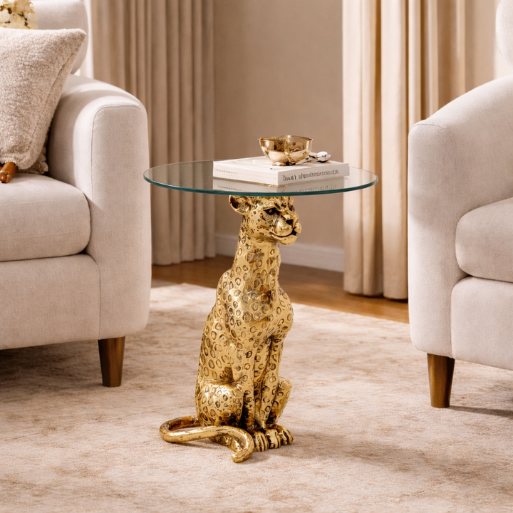 Side Table with Glass Top | Aluminum Base | 18x18x23"
