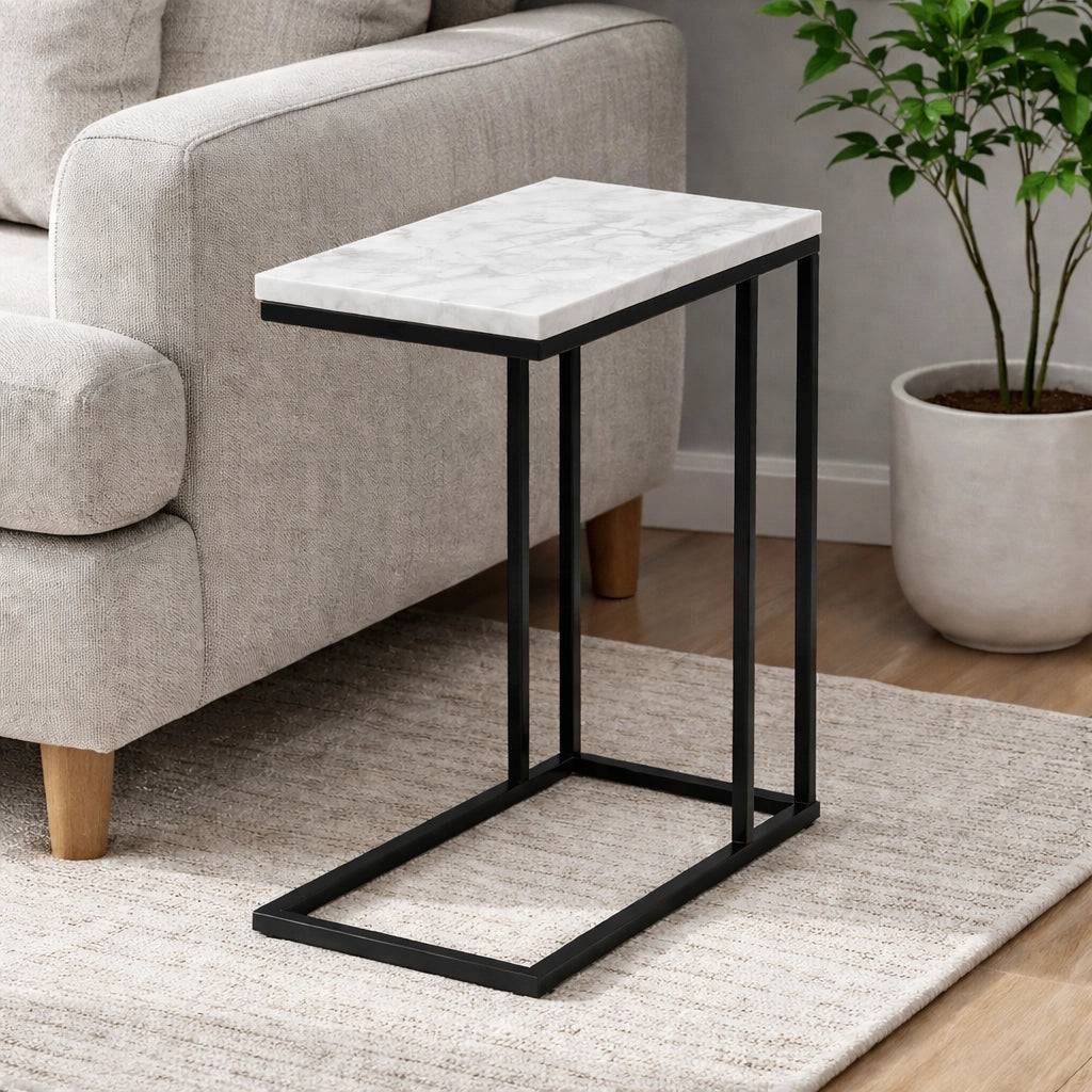 Modern C-Shape Marble Top Side Table | Luxury End Table for Living Room & Bedroom Decor