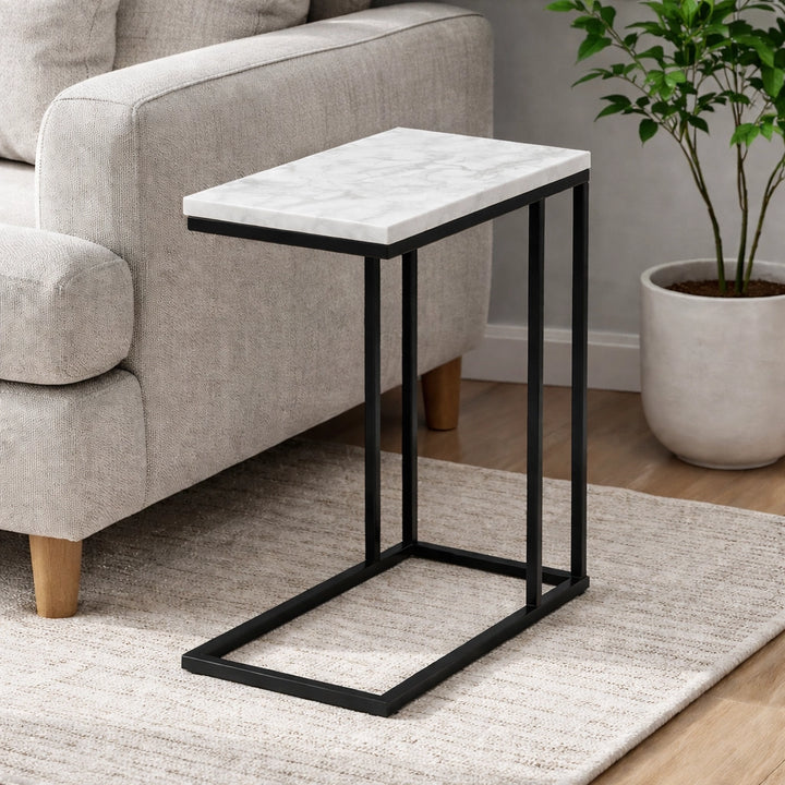 Modern C-Shape Marble Top Side Table | Luxury End Table for Living Room & Bedroom Decor