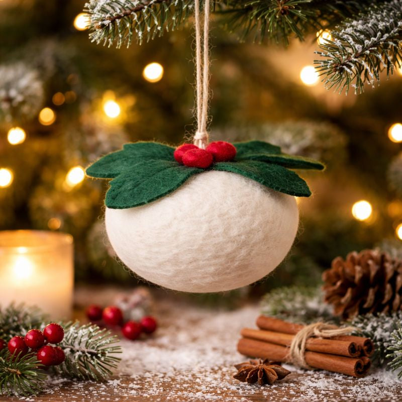 Christmas Hanging Felt Ball Ornament | White