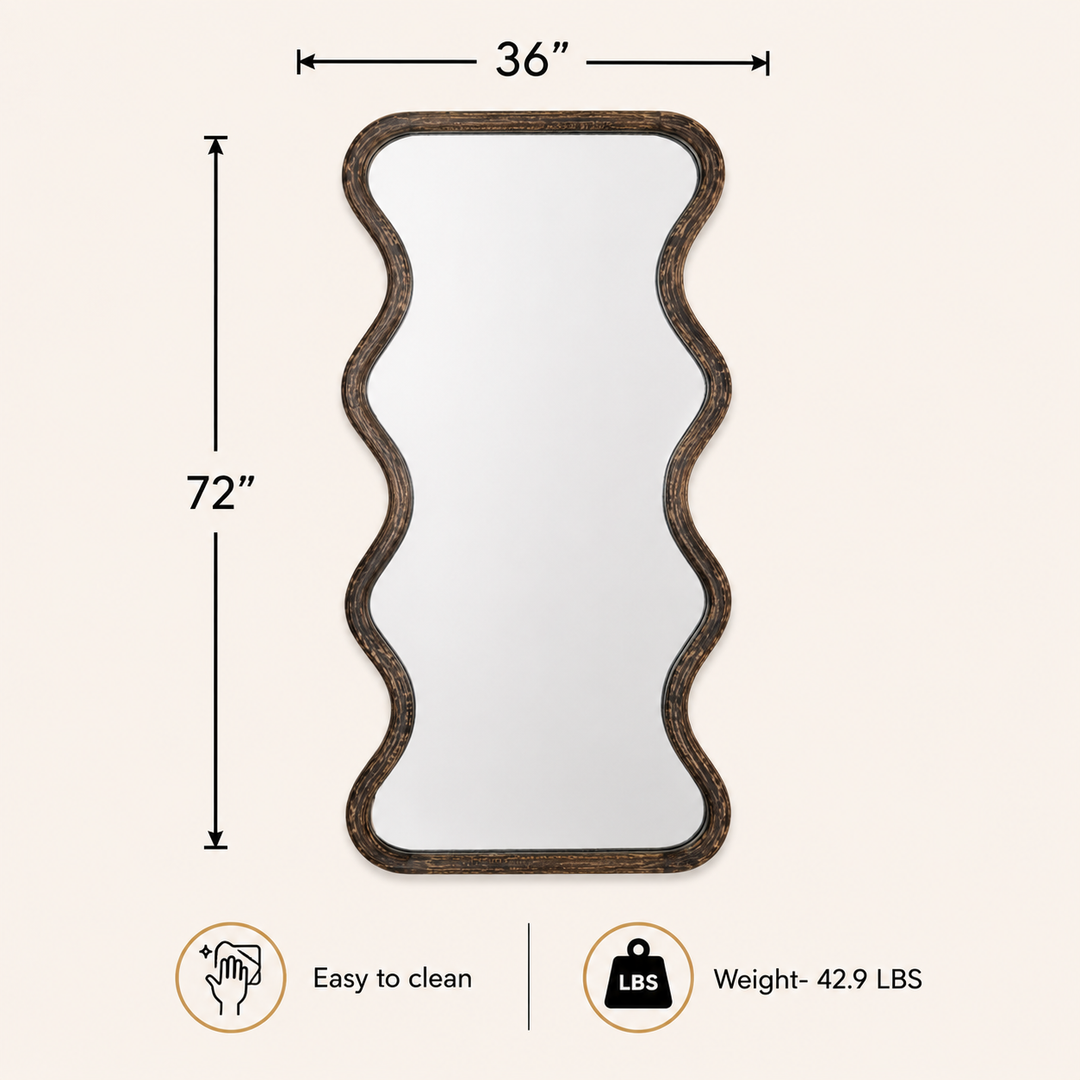 Wavy Full-Length Wall Mirror with Mango Wood Frame, 36x72"