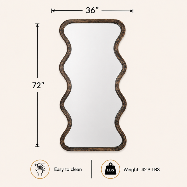 Wavy Full-Length Wall Mirror with Mango Wood Frame, 36x72"