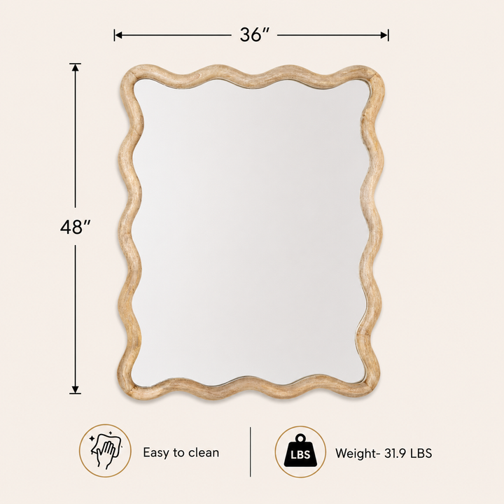 Decorative Wavy Wall Mirror with Mango Wood Frame, 36x48"