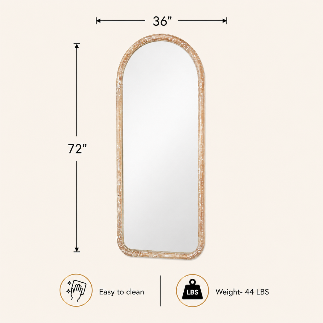 Arched Full Length Wall Mirror with Mango Wood Frame, 36x72"