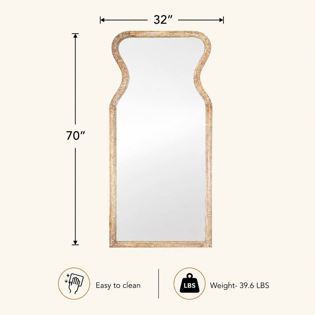 Decorative Full-Length Wall Mirror with Mango Wood Frame, 32X70"