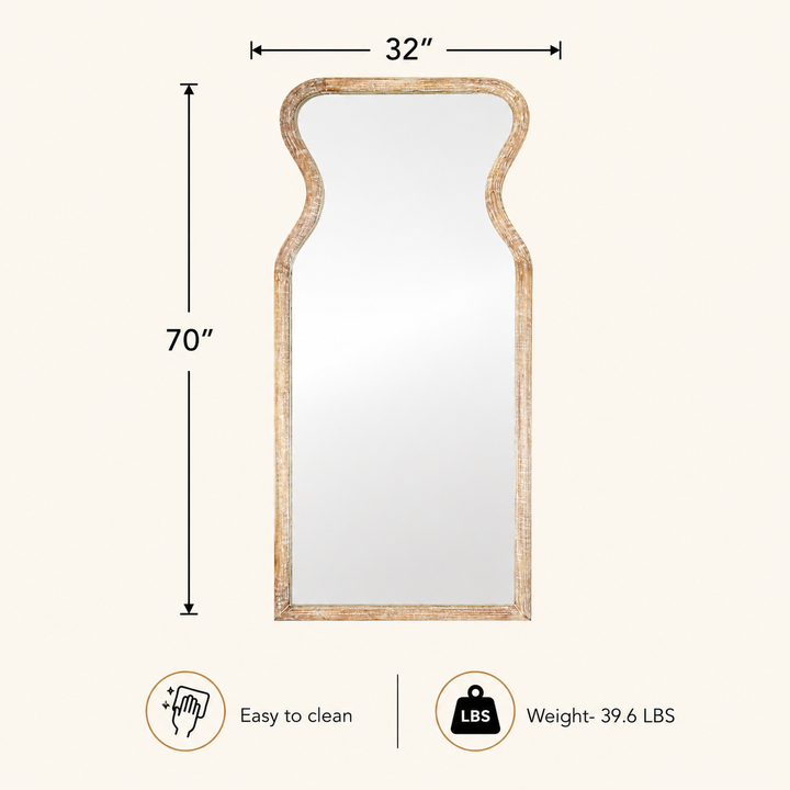 Decorative Full-Length Wall Mirror with Mango Wood Frame, 32X70"